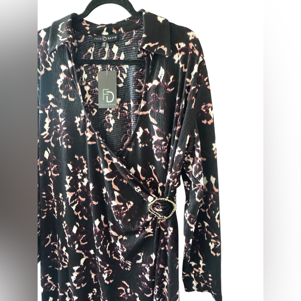 NWT Fred David Wrap Black and Cream Long Sleeve Dress size 1X - Picture 4 of 6
